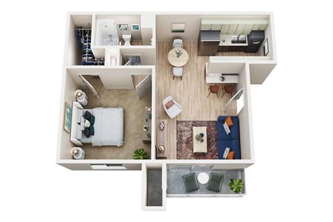 Floor plan for 1 bed, 1 bath, 700 sqft